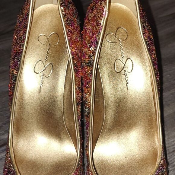 Jessica Simpson multi colored closed square toe sequin 5.5” pumps, size 8.5 - Picture 6 of 9